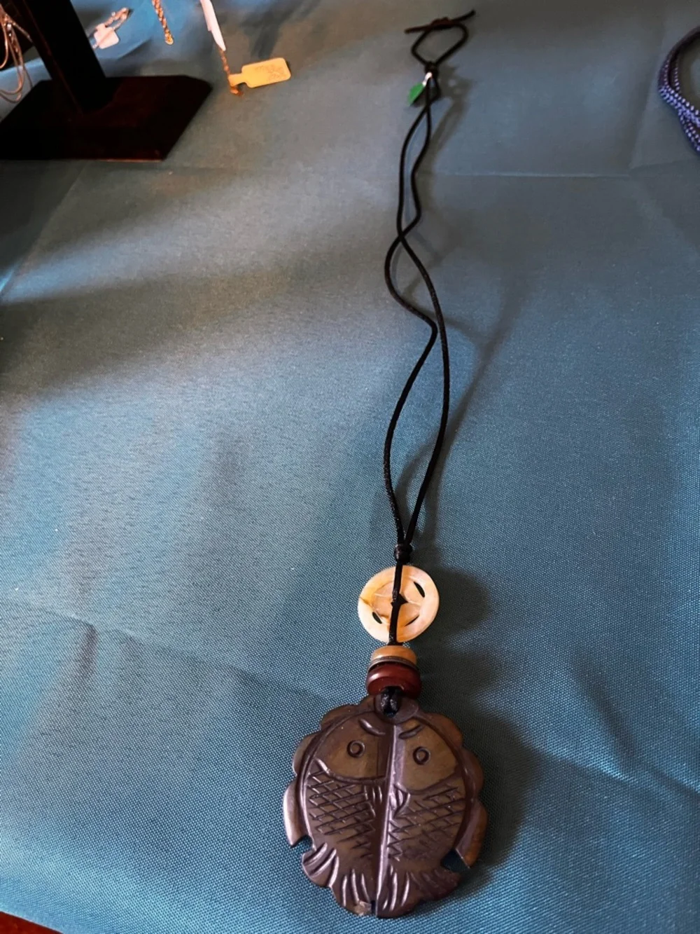 Unusual vintage hand carved jade and nephrite double fish with medallion Chinese